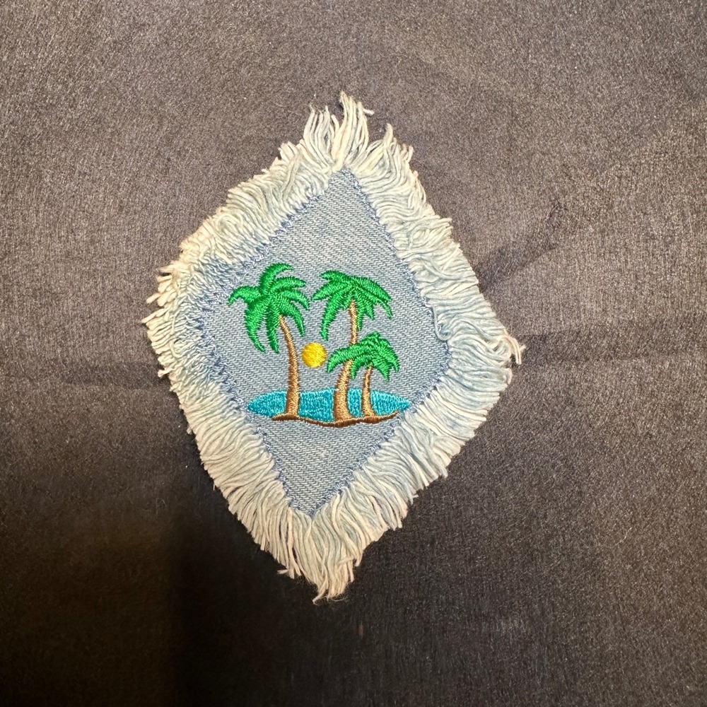 Palm Tree Sun Island Embroidered Patch Denim Applique Fringe Iron On Sew Denim